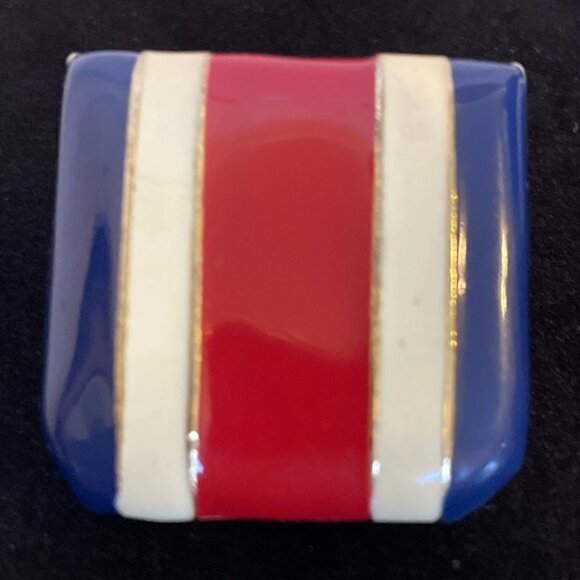 M Jent Red White Blue Gold Striped Square Earrings 1 inch 4th of July America - Picture 10 of 10
